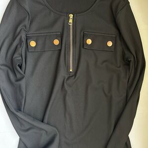 Chic Black Ribbed Top with Silver Zipper